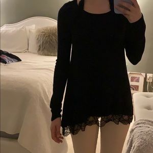 Black sweater with lace trim